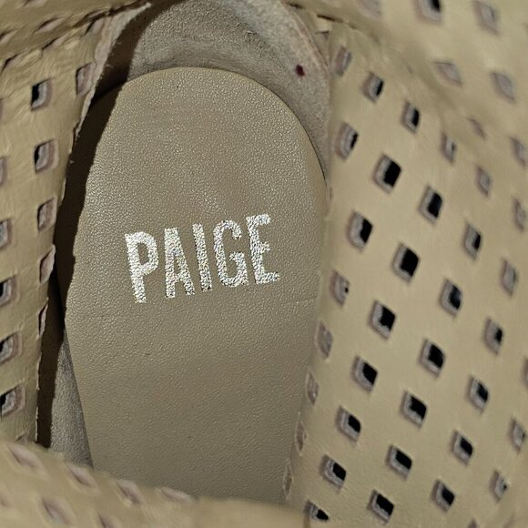 NEW Paige Layla Mid Calf Boot Womens 7 Tan Suede Perforated Pointed Toe Heeled - Picture 8 of 12